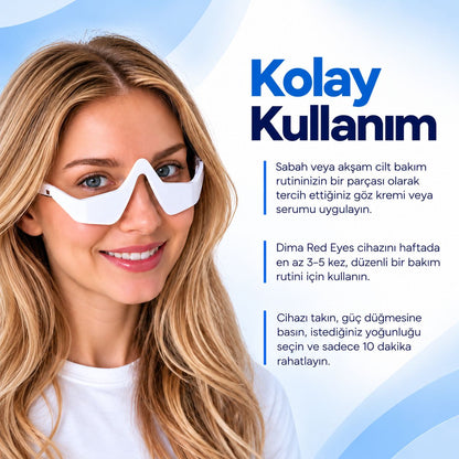 Dima Red Eyes kullanım adımları: krem uygulama, cihazı takma ve 10 dakikalık kullanım