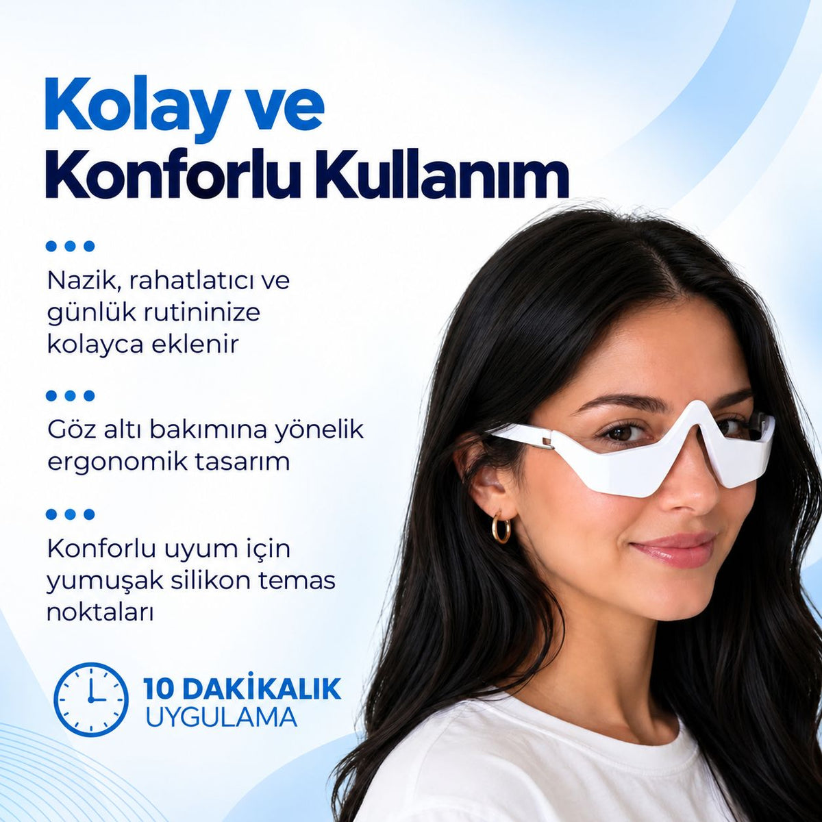 Silikon temas noktalı ergonomik Dima Red Eyes cihazını takan kadın